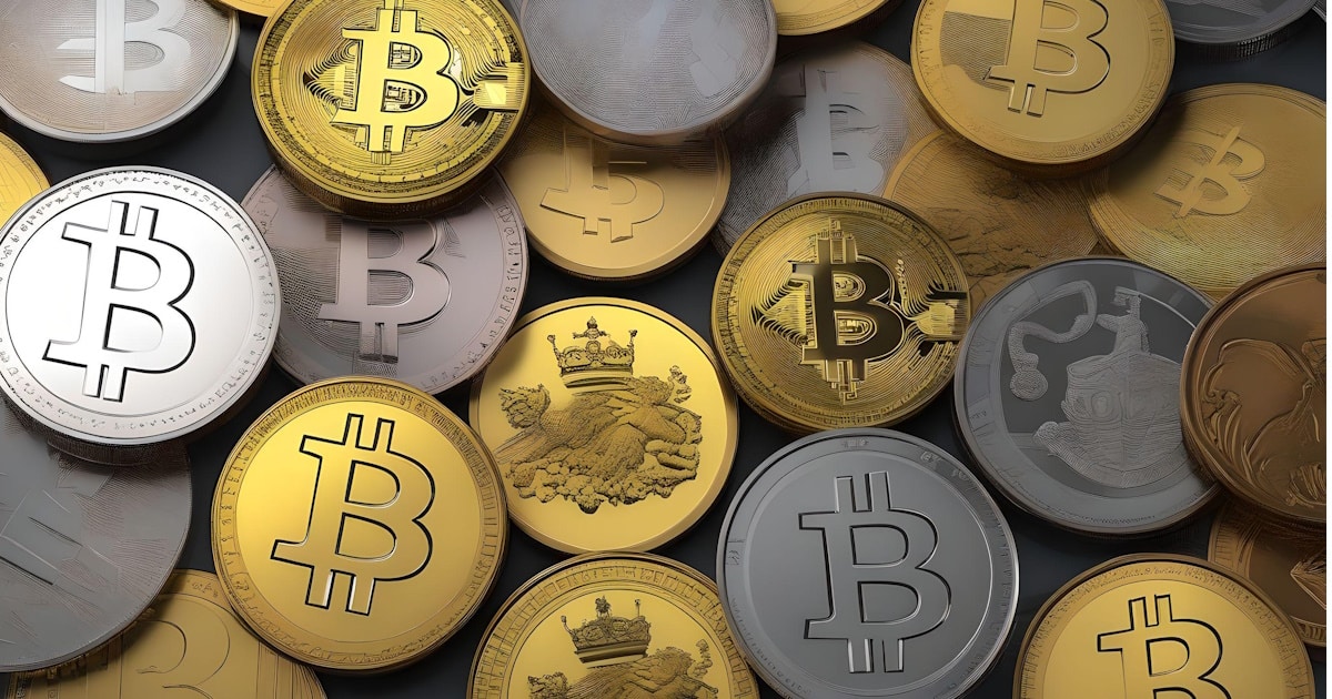 Várias moedas Bitcoin, criptomoeda digital.